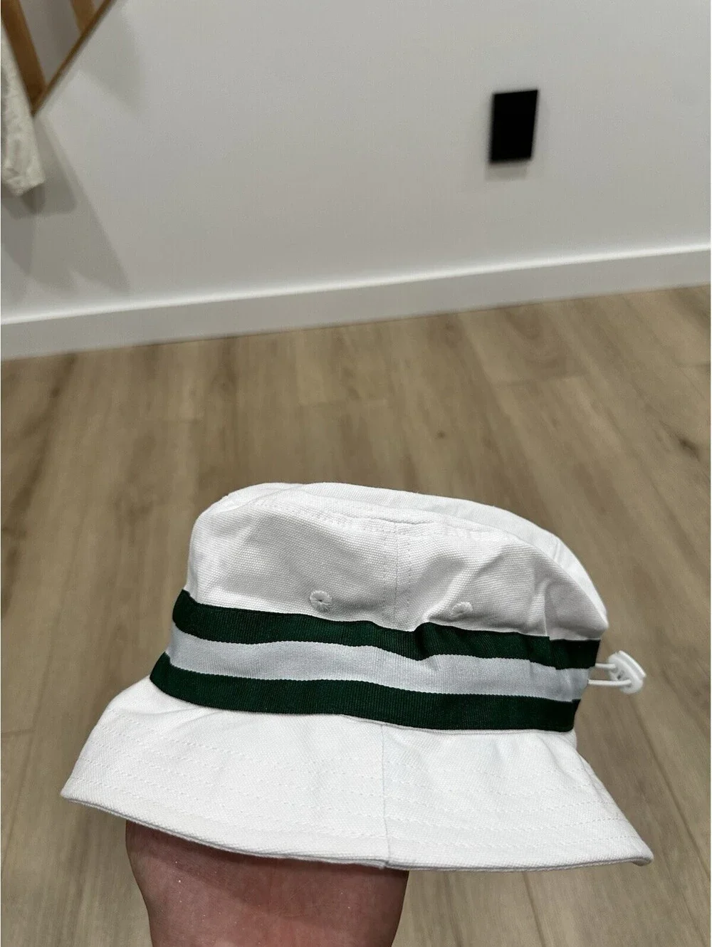 Angus & Grace Go Golfing White Green Stripe Bucket Hat